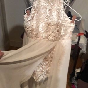 ZAFUL size XL Ivory high low halter dress with crochet sheer overlay